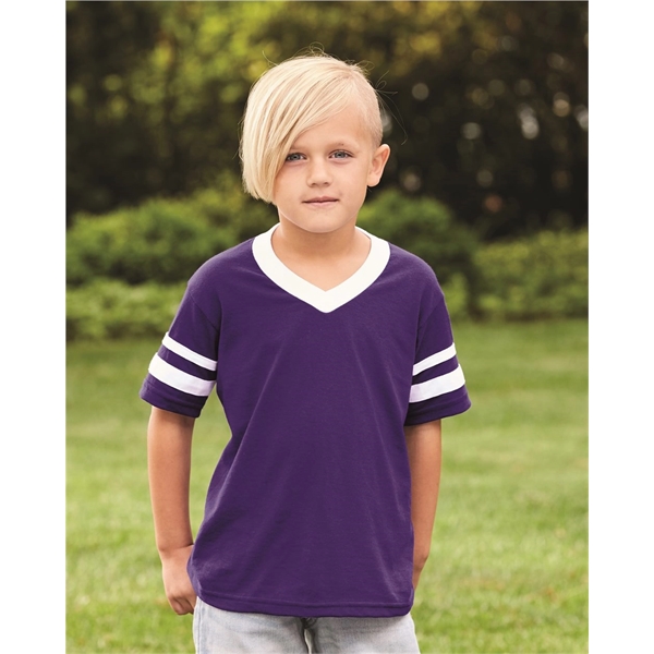 Augusta Sportswear Youth V-Neck Jersey with Striped Sleeves